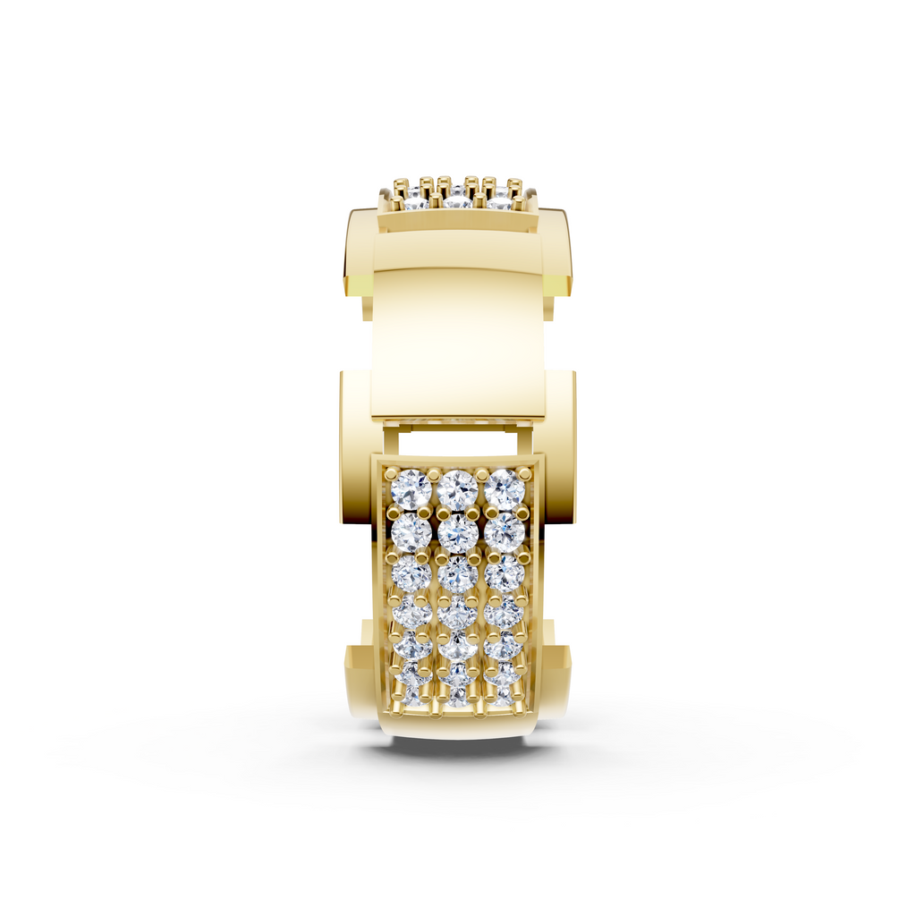 Certified Natural Diamond Women’s Architectural Wide Statement Ring in Solid Gold