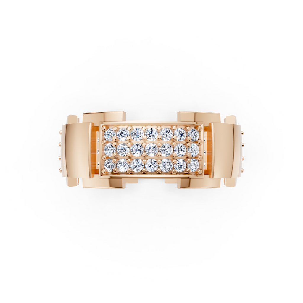 Certified Natural Diamond Women’s Architectural Wide Statement Ring in Solid Gold