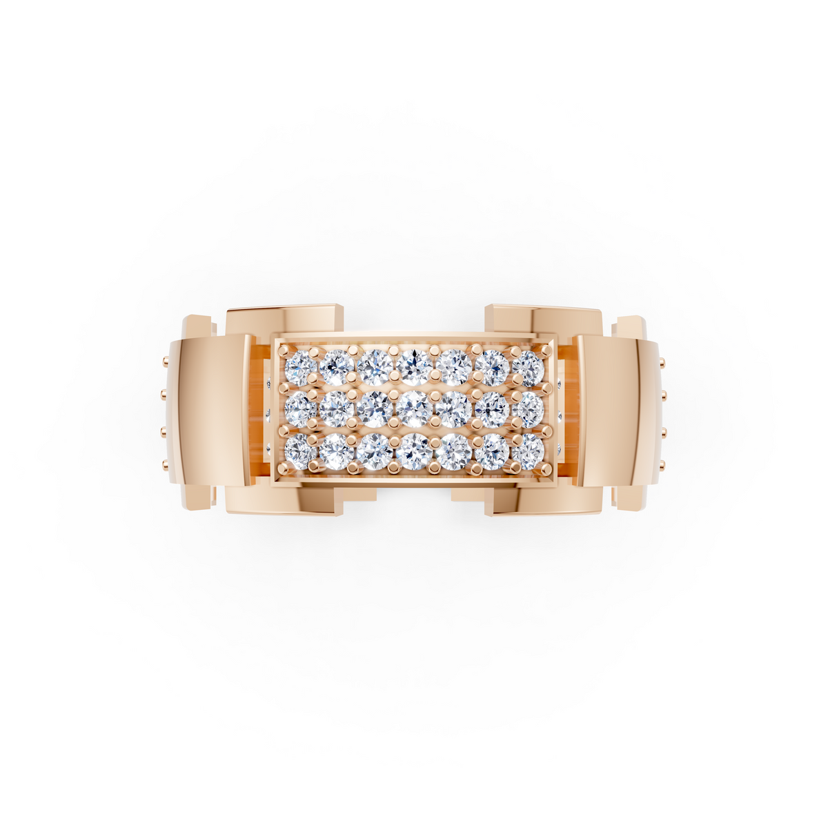 Certified Natural Diamond Women’s Architectural Wide Statement Ring in Solid Gold