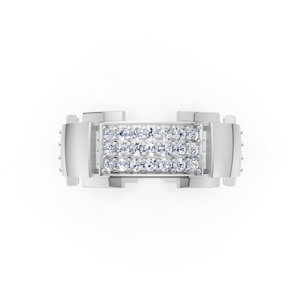 Certified Natural Diamond Women’s Architectural Wide Statement Ring in Solid Gold