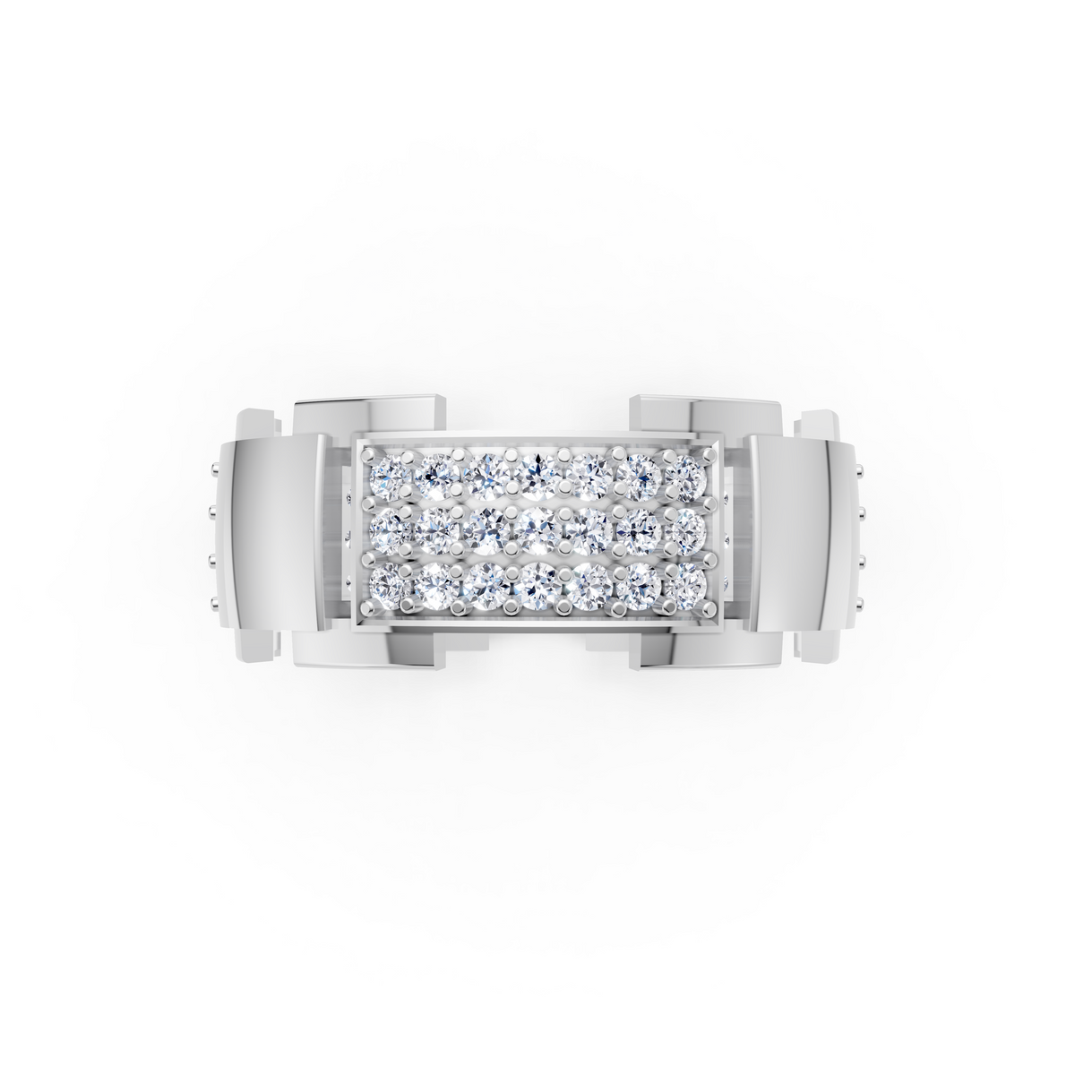 Certified Natural Diamond Women’s Architectural Wide Statement Ring in Solid Gold