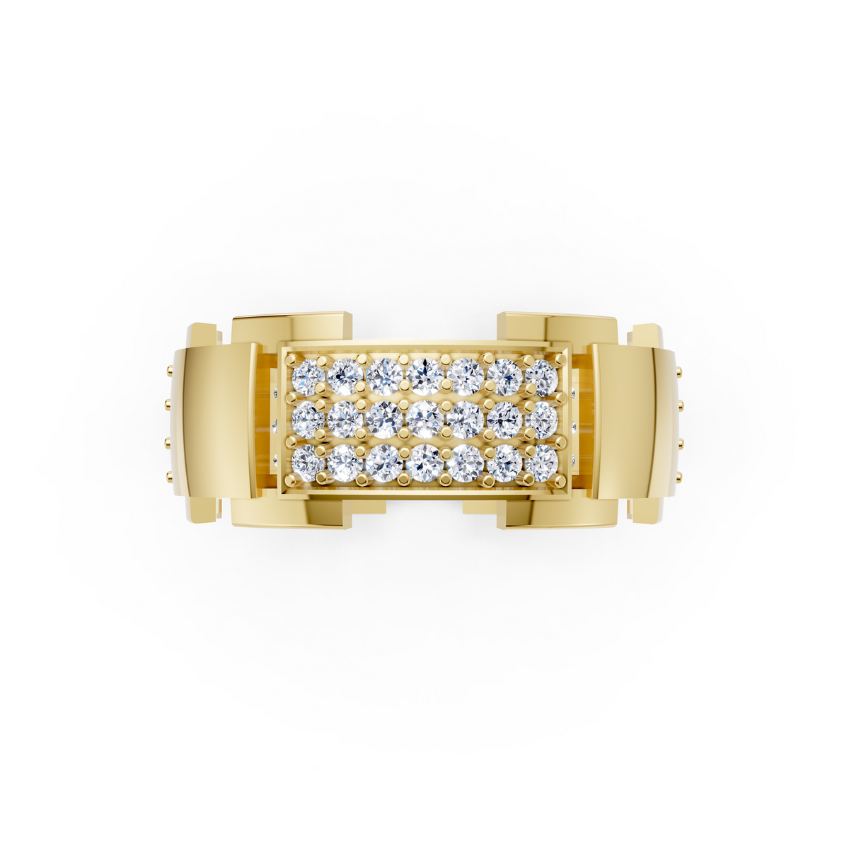 Certified Natural Diamond Women’s Architectural Wide Statement Ring in Solid Gold
