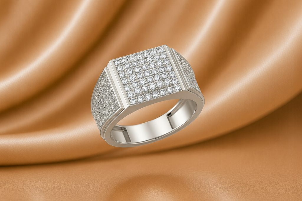 White Gold Diamond Signet Ring - Angled View
