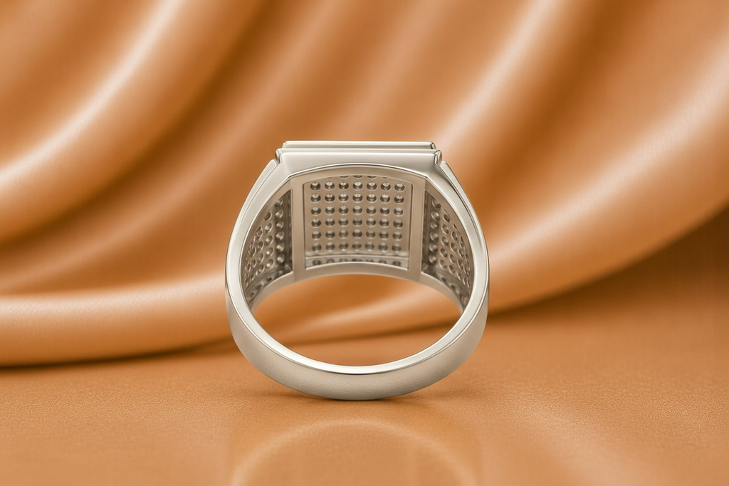 White Gold Diamond Signet Ring - Rear View