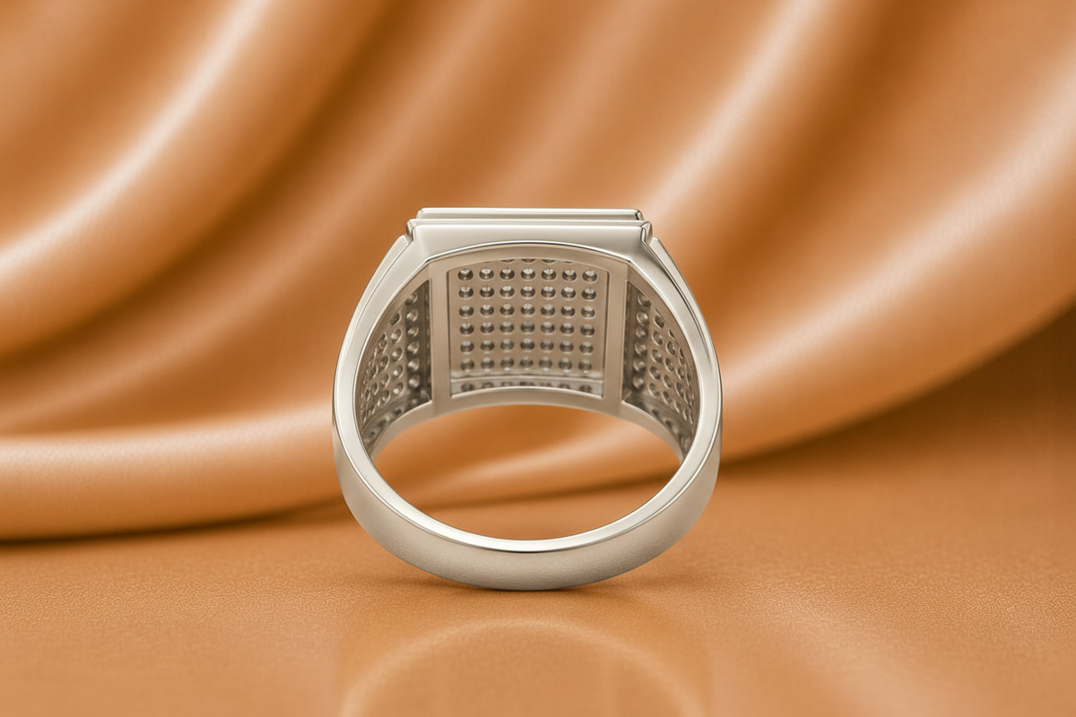 White Gold Diamond Signet Ring - Rear View