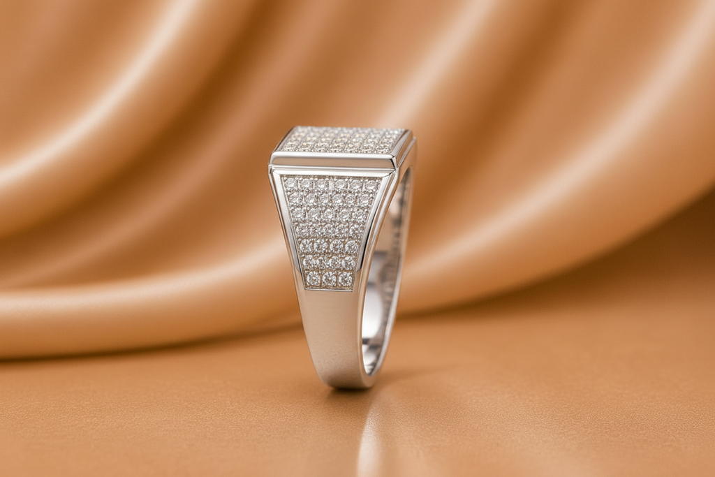 White Gold Diamond Signet Ring - Side Profile