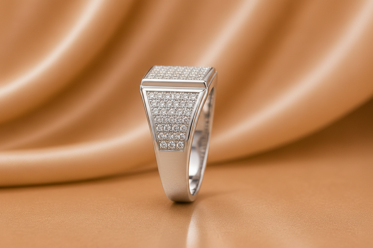 White Gold Diamond Signet Ring - Side Profile